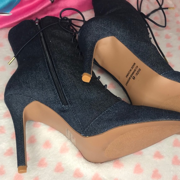 Blue Denim Pointed Ankle Booties. - Picture 6 of 6
